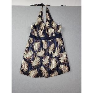 LAUNDRY By Shelli Segal Silk Blend Navy Metallic Artsy Halter Top Women's Medium